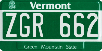 VT license plate ZGR662