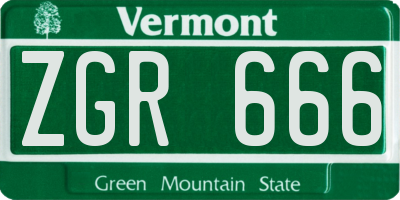VT license plate ZGR666