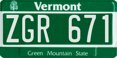 VT license plate ZGR671