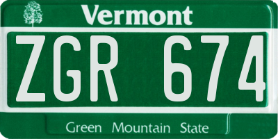 VT license plate ZGR674