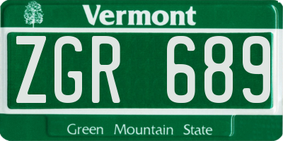 VT license plate ZGR689