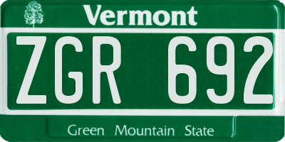 VT license plate ZGR692