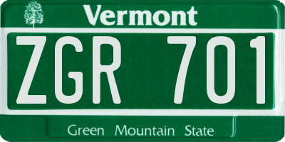 VT license plate ZGR701