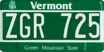 VT license plate ZGR725