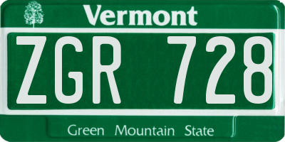 VT license plate ZGR728