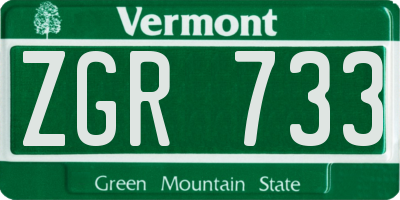 VT license plate ZGR733