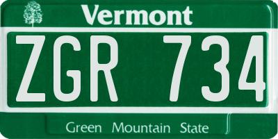 VT license plate ZGR734