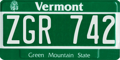 VT license plate ZGR742