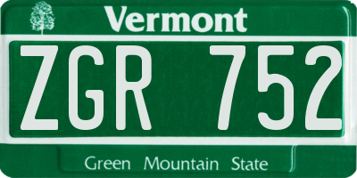VT license plate ZGR752