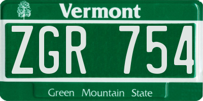 VT license plate ZGR754