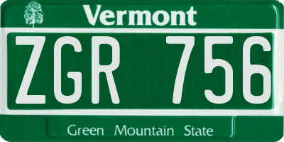 VT license plate ZGR756