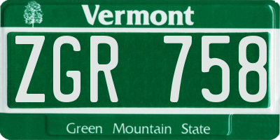 VT license plate ZGR758