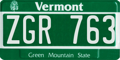 VT license plate ZGR763