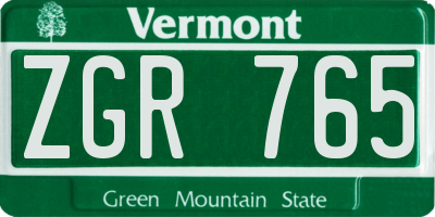 VT license plate ZGR765