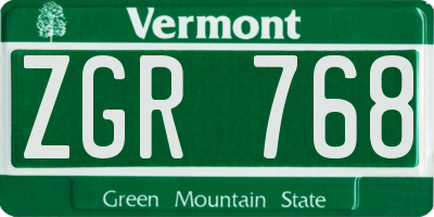 VT license plate ZGR768