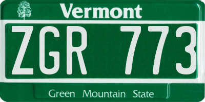 VT license plate ZGR773