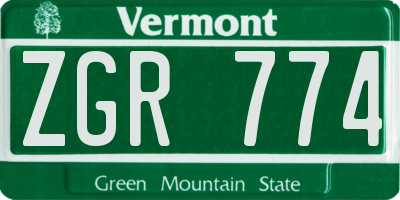 VT license plate ZGR774