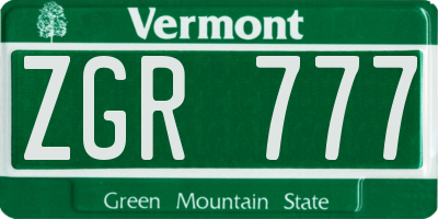 VT license plate ZGR777