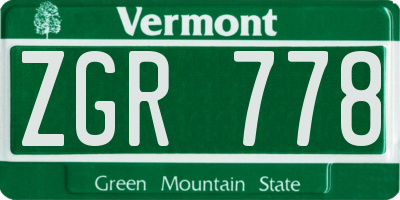 VT license plate ZGR778