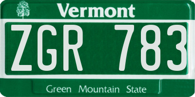 VT license plate ZGR783