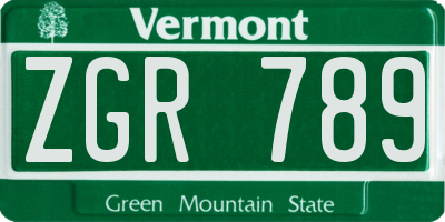 VT license plate ZGR789