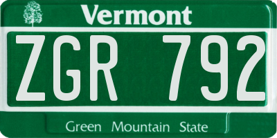 VT license plate ZGR792