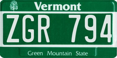 VT license plate ZGR794