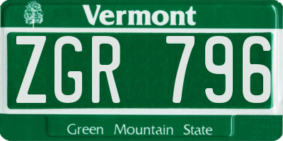 VT license plate ZGR796