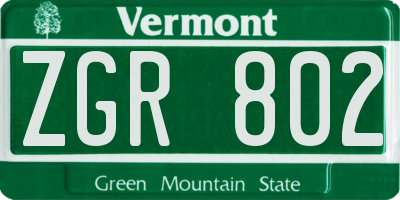 VT license plate ZGR802