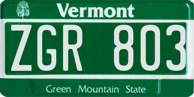 VT license plate ZGR803