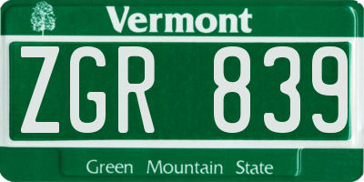 VT license plate ZGR839