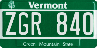 VT license plate ZGR840