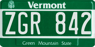 VT license plate ZGR842