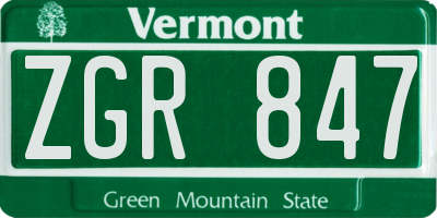 VT license plate ZGR847