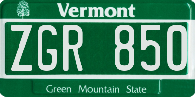 VT license plate ZGR850
