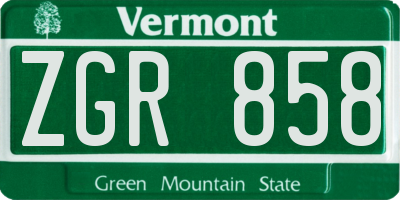 VT license plate ZGR858
