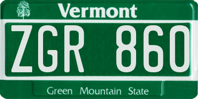VT license plate ZGR860