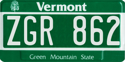 VT license plate ZGR862