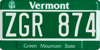 VT license plate ZGR874