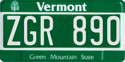 VT license plate ZGR890
