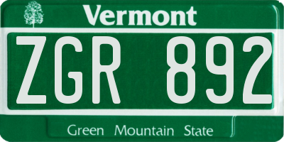 VT license plate ZGR892