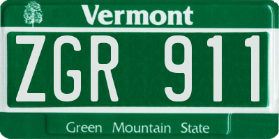 VT license plate ZGR911