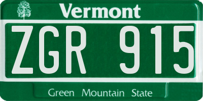 VT license plate ZGR915