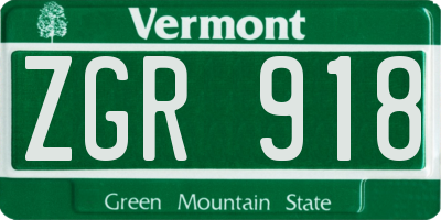 VT license plate ZGR918