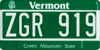 VT license plate ZGR919