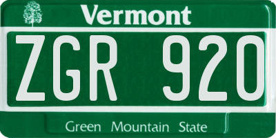 VT license plate ZGR920