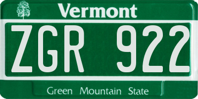 VT license plate ZGR922