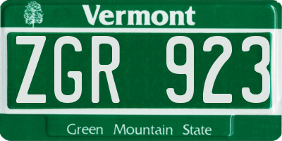 VT license plate ZGR923