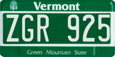 VT license plate ZGR925