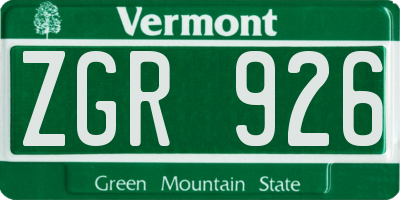 VT license plate ZGR926